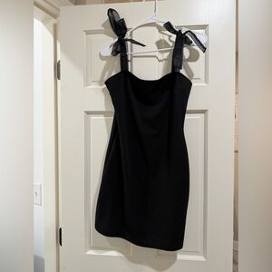 Elegant Black Mini Dress with Bow-Tie Shoulder Straps